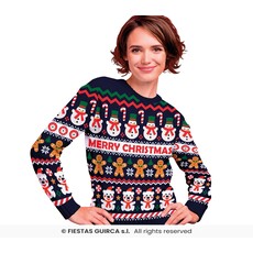 Foute Kerst Sweater Merry Christmas Sneeuwpop Blauw Dames