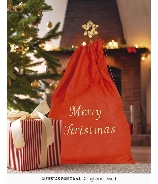 Cadeauzak Merry Christmas Santa Rood (60x95cm)