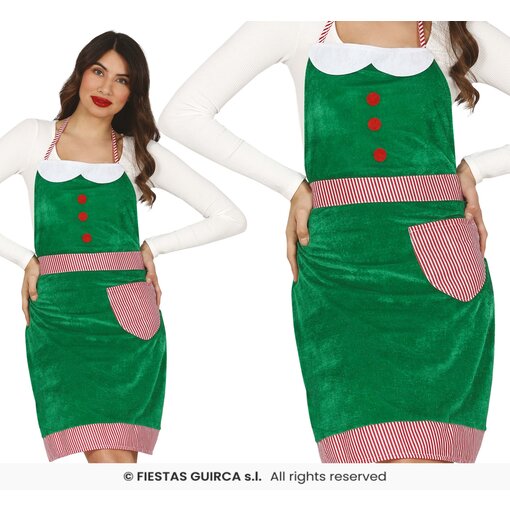 Kerst Schort Elf Fluweel Groen Vrouw