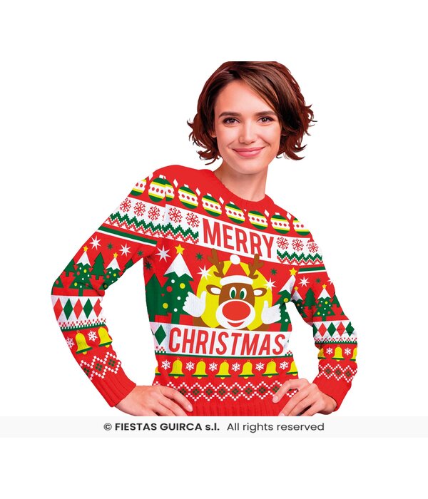 Foute Sweater Merry Christmas Rendier Rood Dames