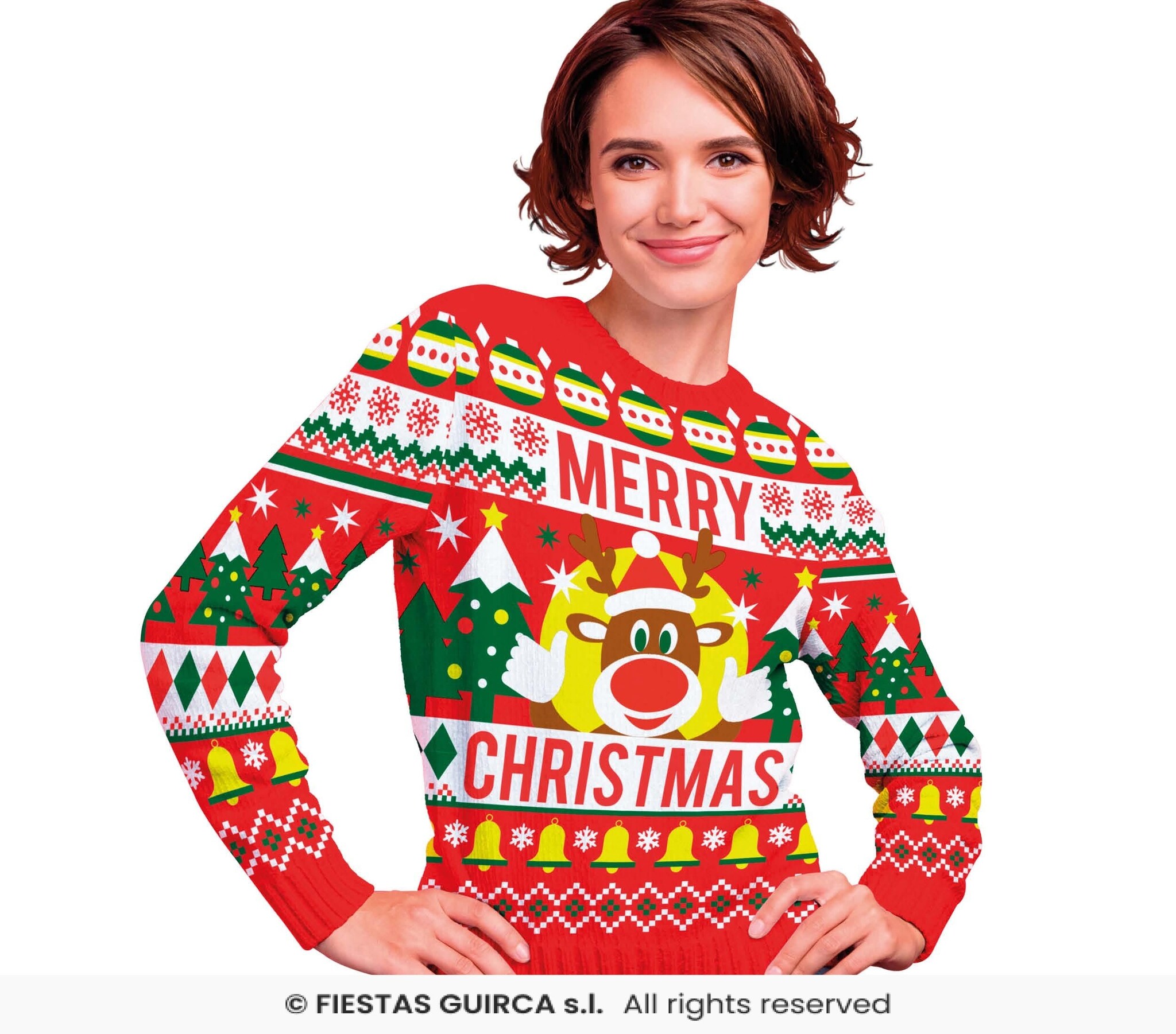 Fiestas Guirca - Dames kersttrui merry xmas - maat S - rood - 1 stuks