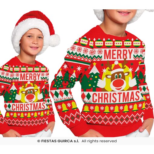 Foute Sweater Merry Christmas Rendier Rood Kind