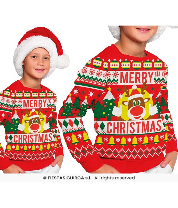 Foute Sweater Merry Christmas Rendier Rood Kind