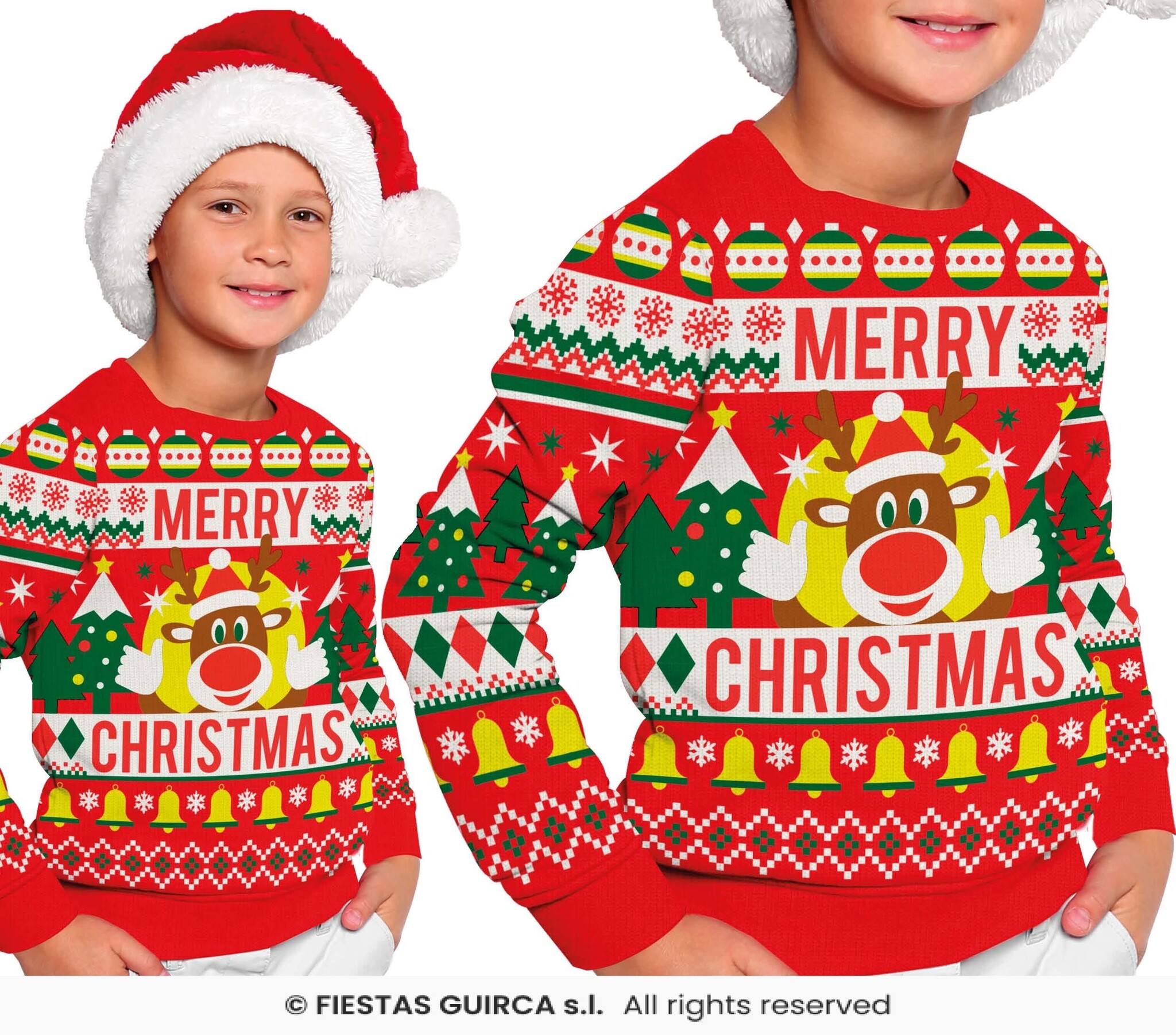 Foute Sweater Merry Christmas Rendier Rood Kind afbeelding