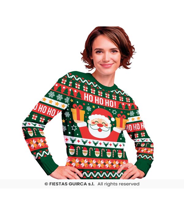 Foute Kerst Sweater Ho Ho Ho! Kerstman Groen Dames