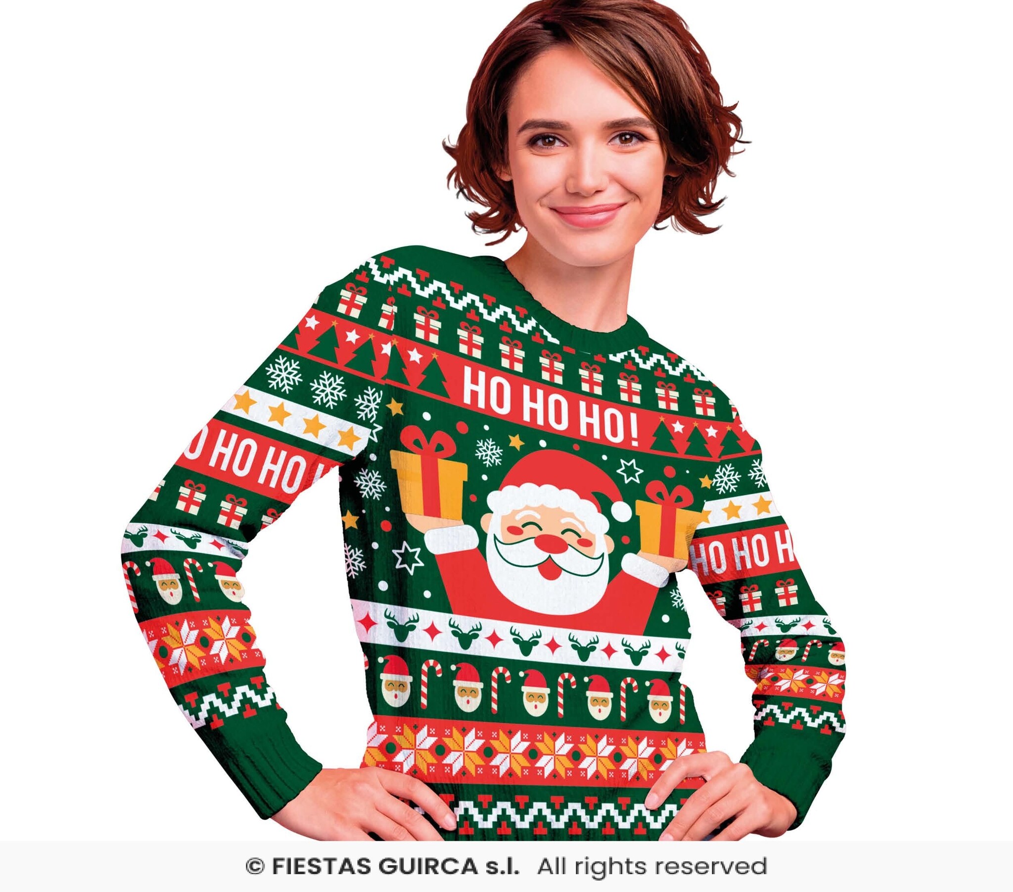 Fiestas Guirca - Dames kersttrui hohoho - maat L - groen - 1 stuks