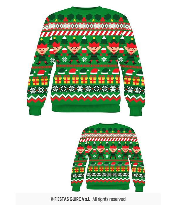 Kerst Sweater Elfjes Cartoon Groen Heren