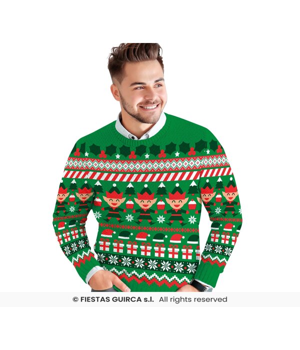 Kerst Sweater Elfjes Cartoon Groen Heren