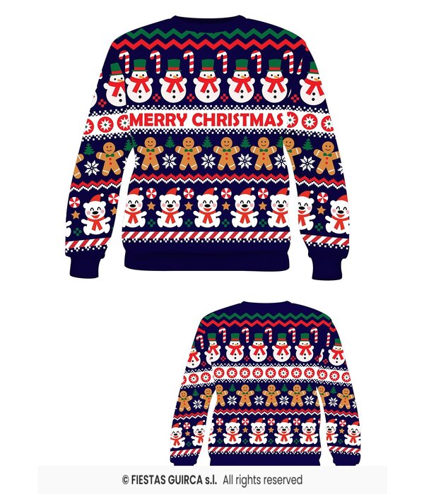Kerst Sweater Kind Merry Christmas Sneeuwpop Blauw