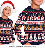 Kerst Sweater Kind Merry Christmas Sneeuwpop Blauw