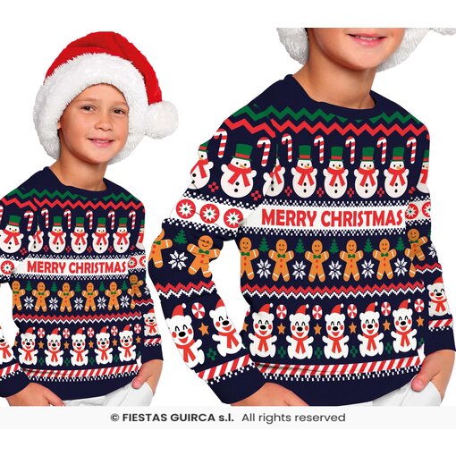 Kerst Sweater Kind Merry Christmas Sneeuwpop Blauw