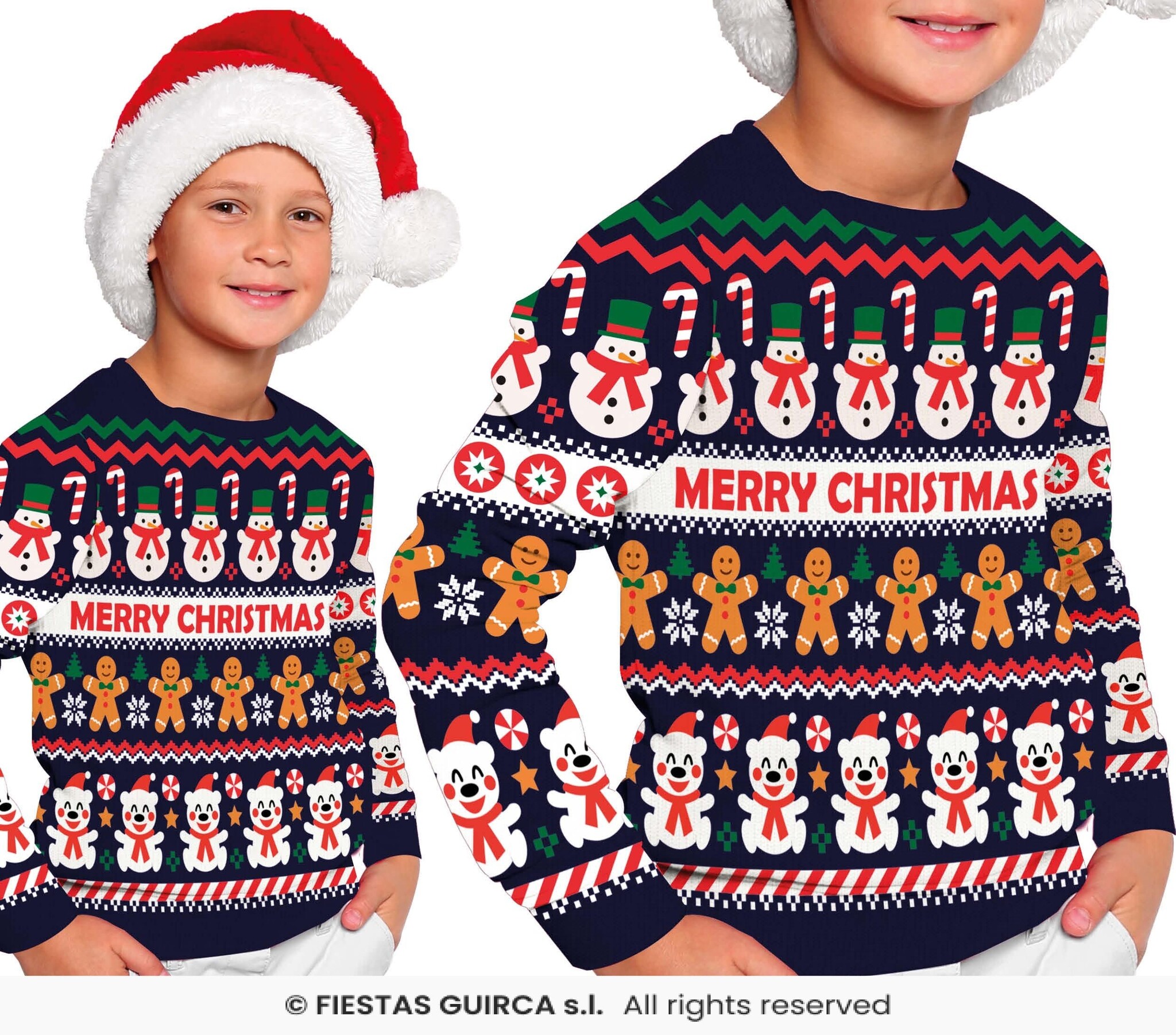Kerst Sweater Kind Merry Christmas Sneeuwpop Blauw