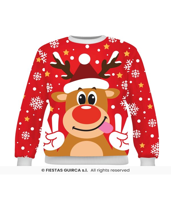 Foute Kerst Sweater Crazy Rendier Rood Kind