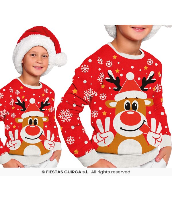 Foute Kerst Sweater Crazy Rendier Rood Kind