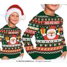 Foute Kerst Sweater Ho Ho Ho! Kerstman Groen Kind