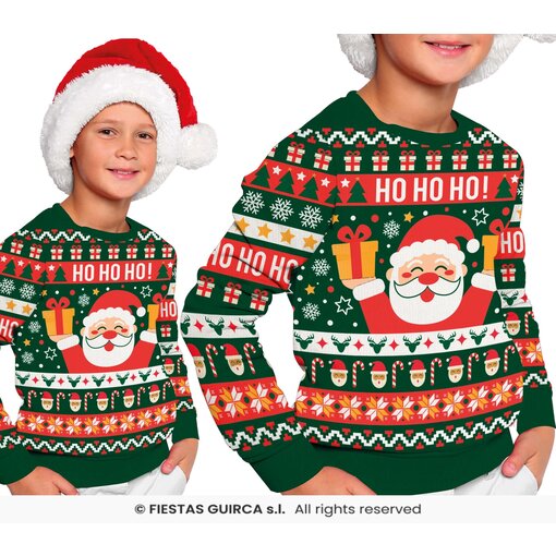 Foute Kerst Sweater Ho Ho Ho! Kerstman Groen Kind