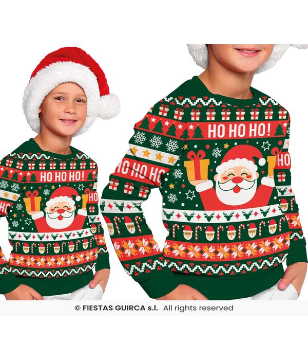 Foute Kerst Sweater Ho Ho Ho! Kerstman Groen Kind