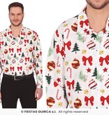 Kerst Overhemd Wit Kerstsymbolen Heren