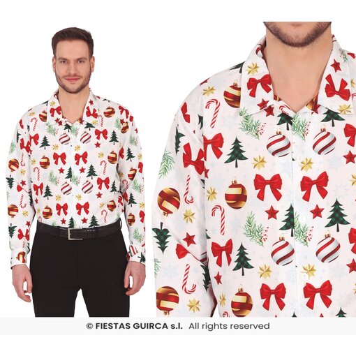 Kerst Overhemd Wit Kerstsymbolen Heren