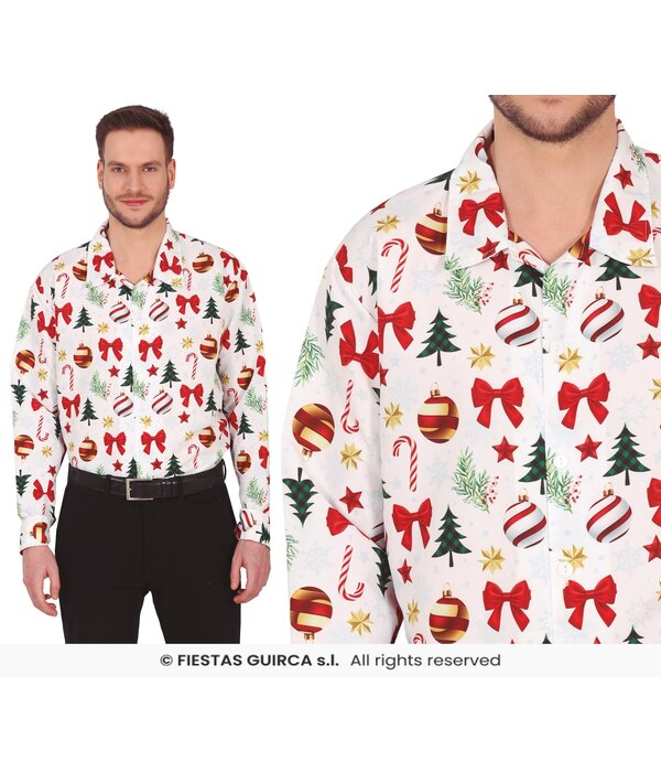 Kerst Overhemd Wit Kerstsymbolen Heren