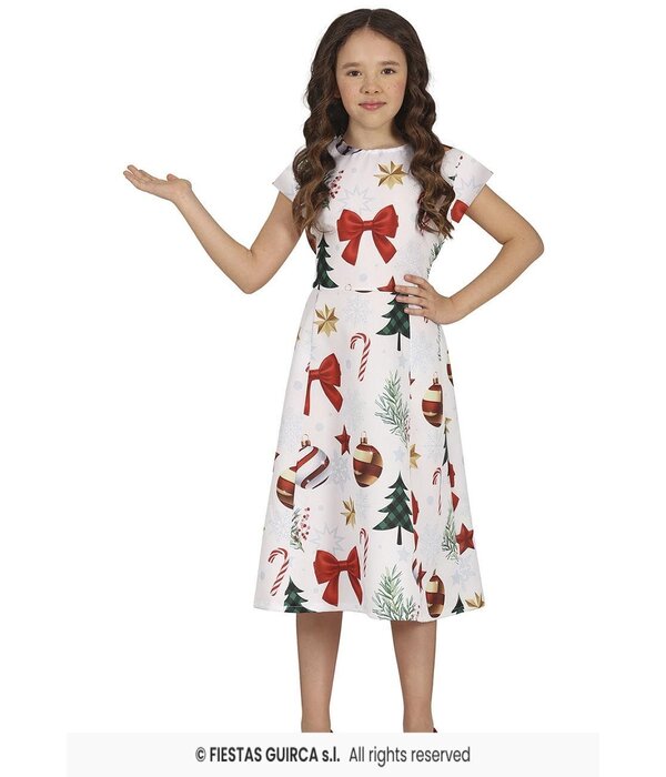 Kerst Jurkje X-Mas Symbolen Wit Meisje