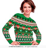 Foute Kerst Sweater Elfjes Cartoon Groen Dames