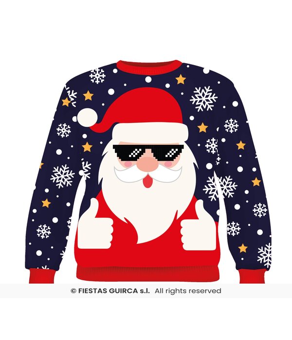 Foute Kerst Sweater Cool Santa Blauw Heren