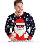 Foute Kerst Sweater Cool Santa Blauw Heren