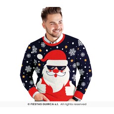 Foute Kerst Sweater Cool Santa Blauw Heren