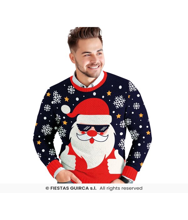 Foute Kerst Sweater Cool Santa Blauw Heren