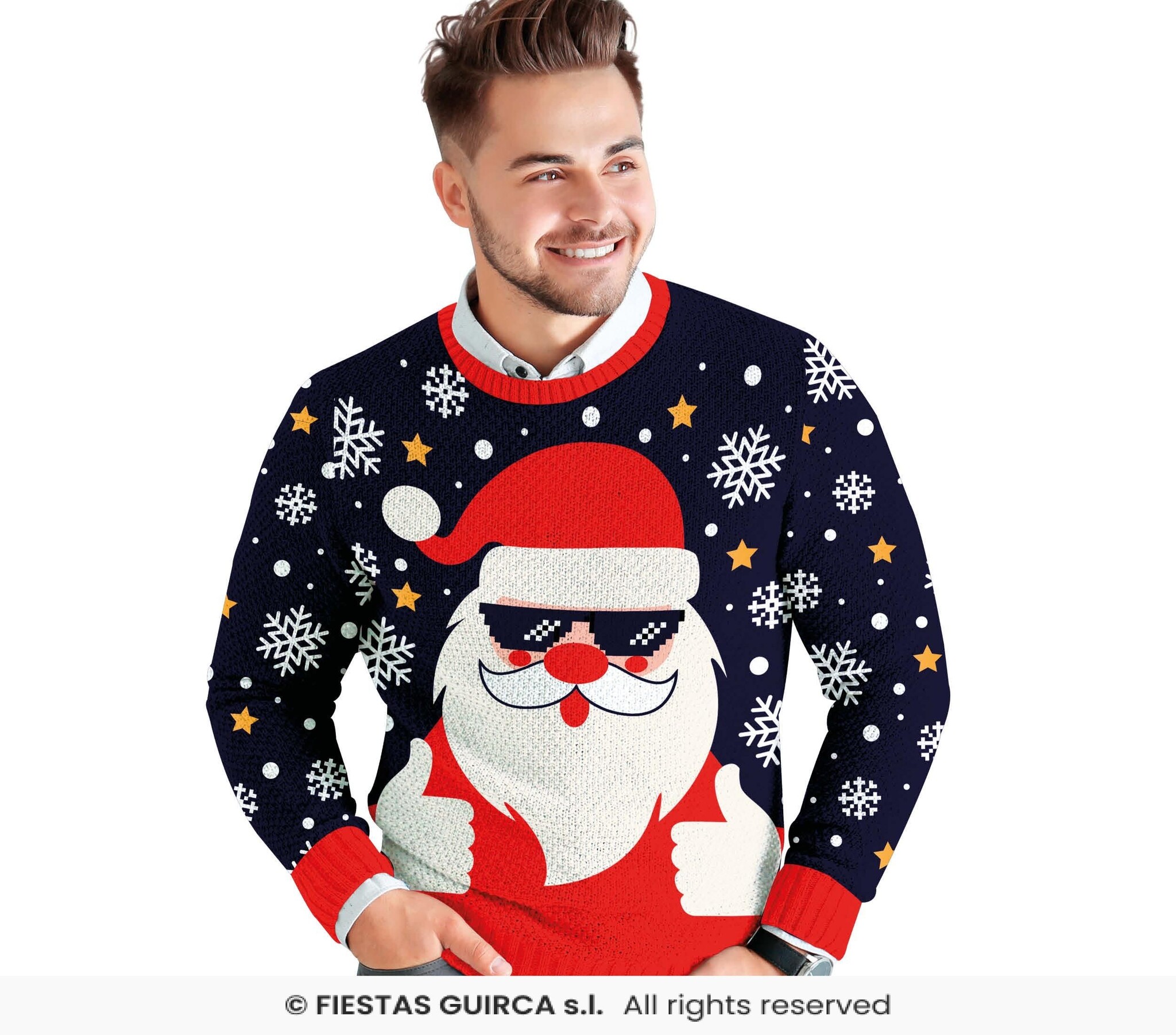 Fiestas Guirca - Heren kersttrui coole kerstman - maat M - blauw - 1 stuks