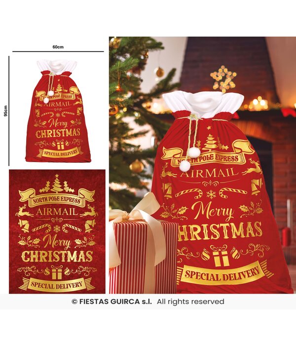 Cadeauzak Merry Christmas Luxe Rood/Goud (60x95cm)