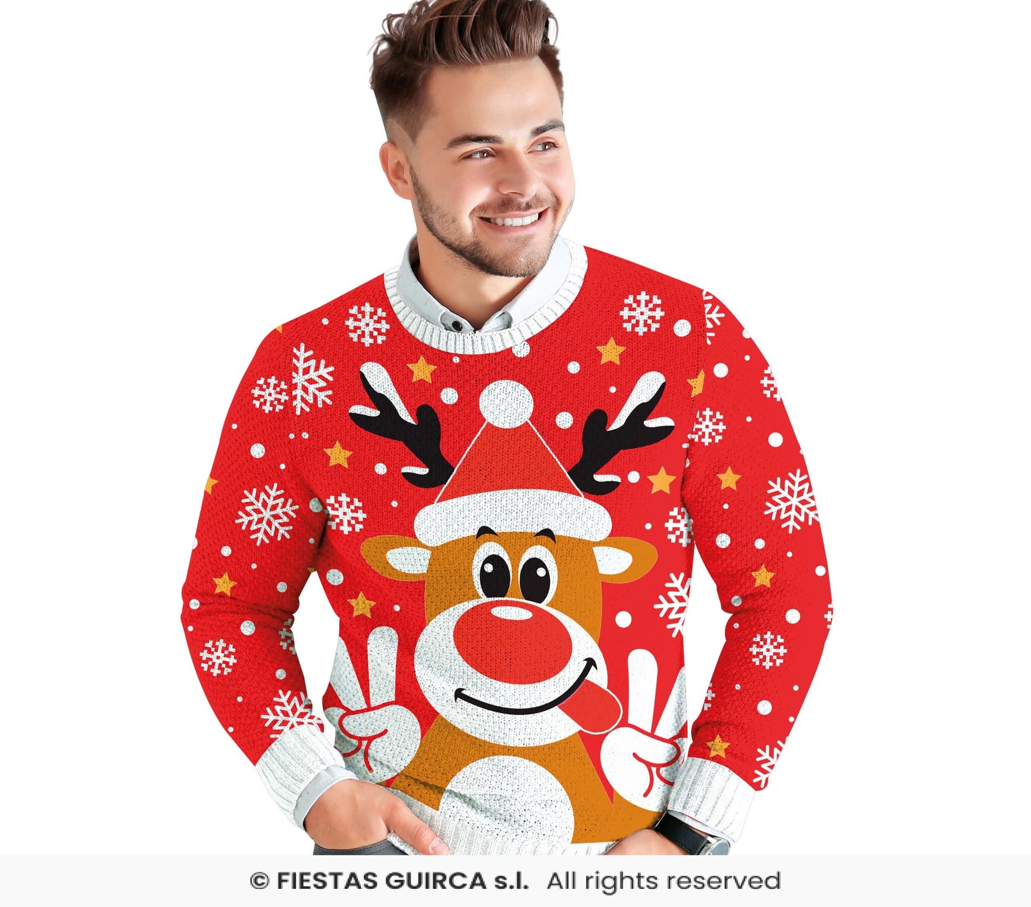 Fiestas Guirca - Heren kersttrui rendier - maat M - rood - 1 stuks