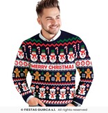 Kerst Sweater Merry Christmas Sneeuwpop Blauw Heren