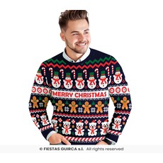 Kerst Sweater Merry Christmas Sneeuwpop Blauw Heren