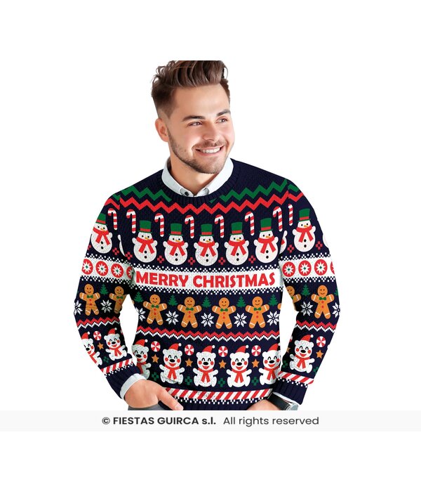 Kerst Sweater Merry Christmas Sneeuwpop Blauw Heren