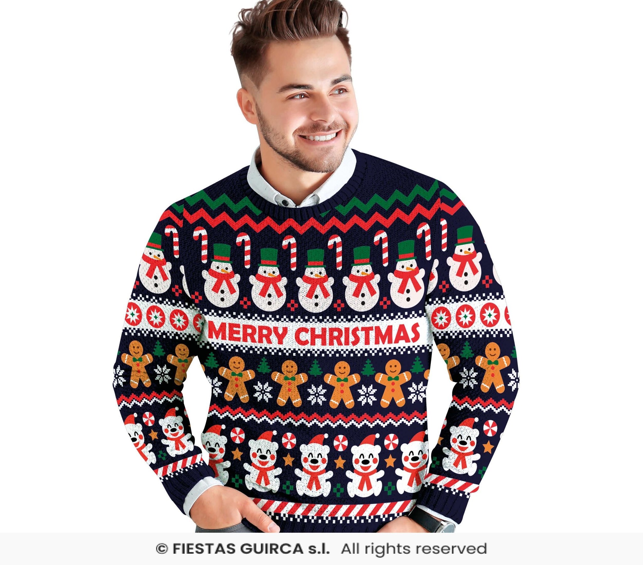 Fiestas Guirca - Heren kersttrui snowman - maat L - blauw - 1 stuks