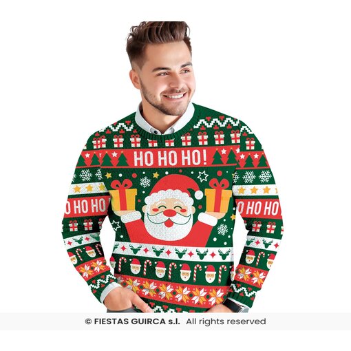 Foute Kerst Sweater Ho Ho Ho! Kerstman Groen Heren