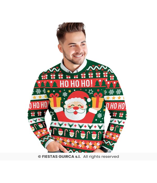Foute Kerst Sweater Ho Ho Ho! Kerstman Groen Heren