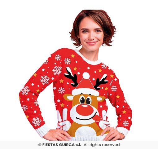 Foute Kerst Sweater Crazy Rendier Rood Dames