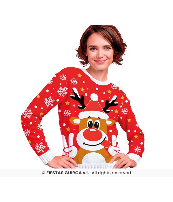 Foute Kerst Sweater Crazy Rendier Rood Dames