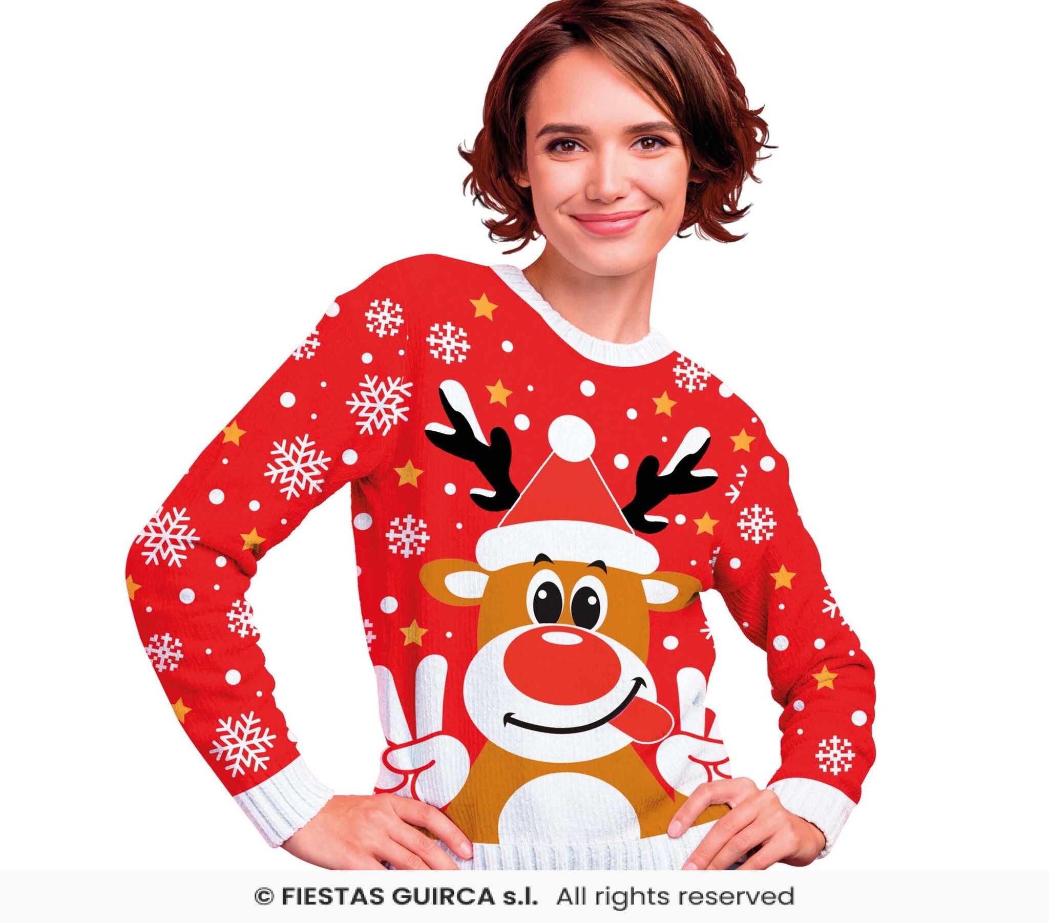 Foute Kerst Sweater Crazy Rendier Rood Dames afbeelding