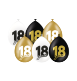Ballonnen Celebration 18 Jaar Wit/Goud/Zwart (6st)