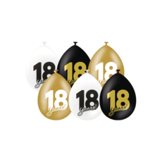 Ballonnen Celebration 18 Jaar Wit/Goud/Zwart (6st)