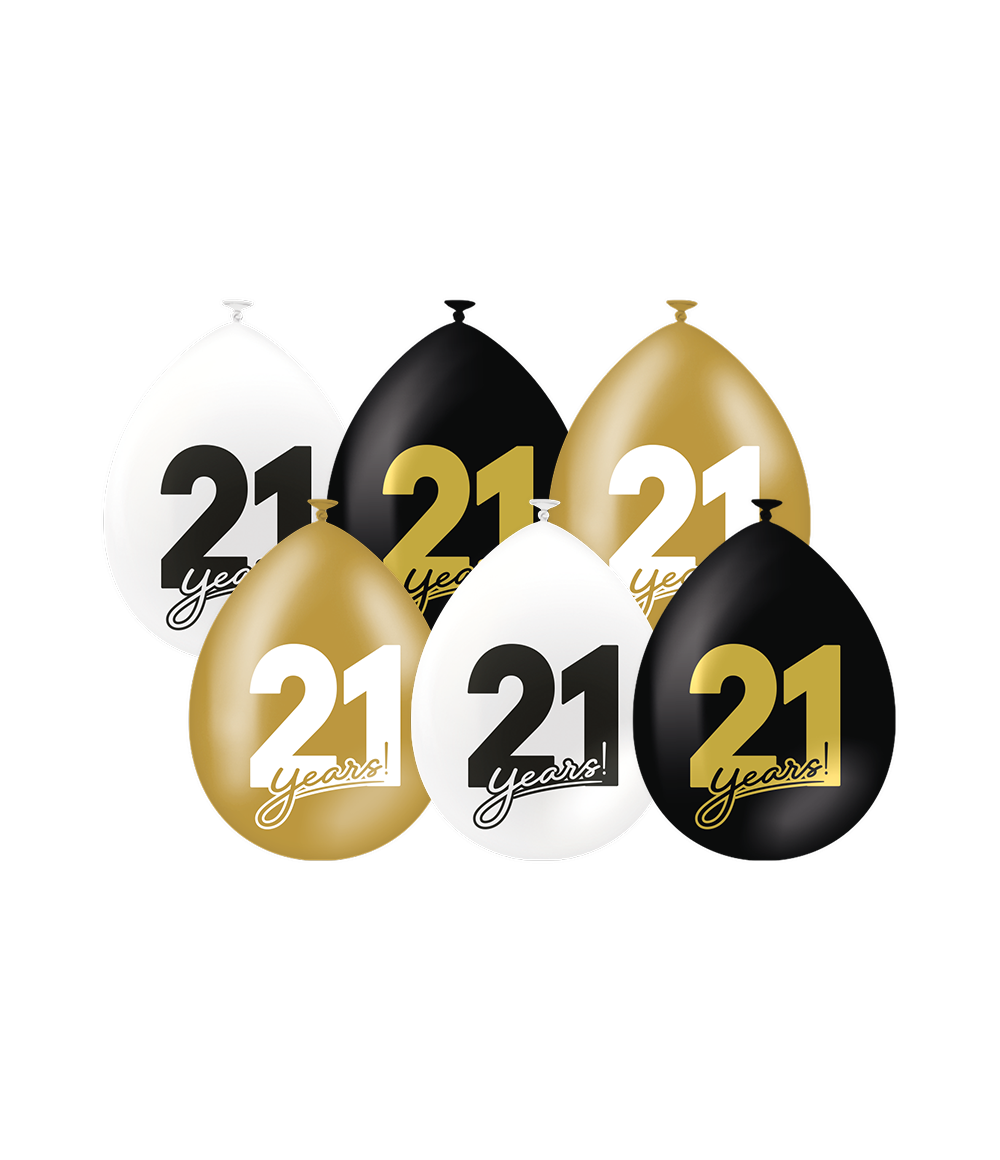 Ballonnen Celebration 21 Jaar Wit/Goud/Zwart (6st) afbeelding