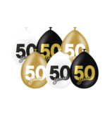 Ballonnen Celebration 50 Jaar Wit/Goud/Zwart (6st)