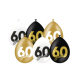 Ballonnen Celebration 60 Jaar Wit/Goud/Zwart (6st)