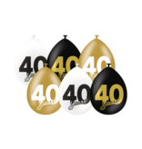Ballonnen Celebration 40 Jaar Wit/Goud/Zwart (6st)
