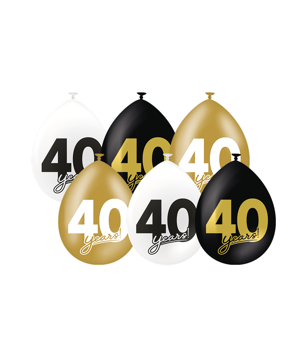 Ballonnen Celebration 40 Jaar Wit/Goud/Zwart (6st)
