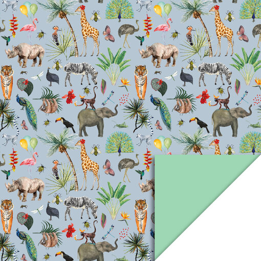 Jungle Blue & Mint Inpakpapier (70x300cm)